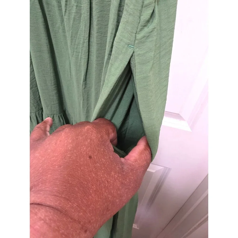 Abercrombie & Fitch Green Sleeveless Tiered Maxi Dress Adjustable Straps &‎ Side